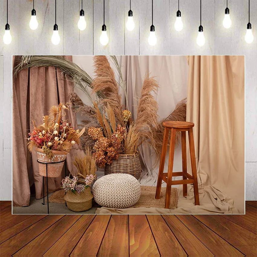 

Mehofond Photography Background Knitted Pouf Dried Flower Pampas Grass Baby Shower Birthday Party Portrait Backdrop Photo Studio