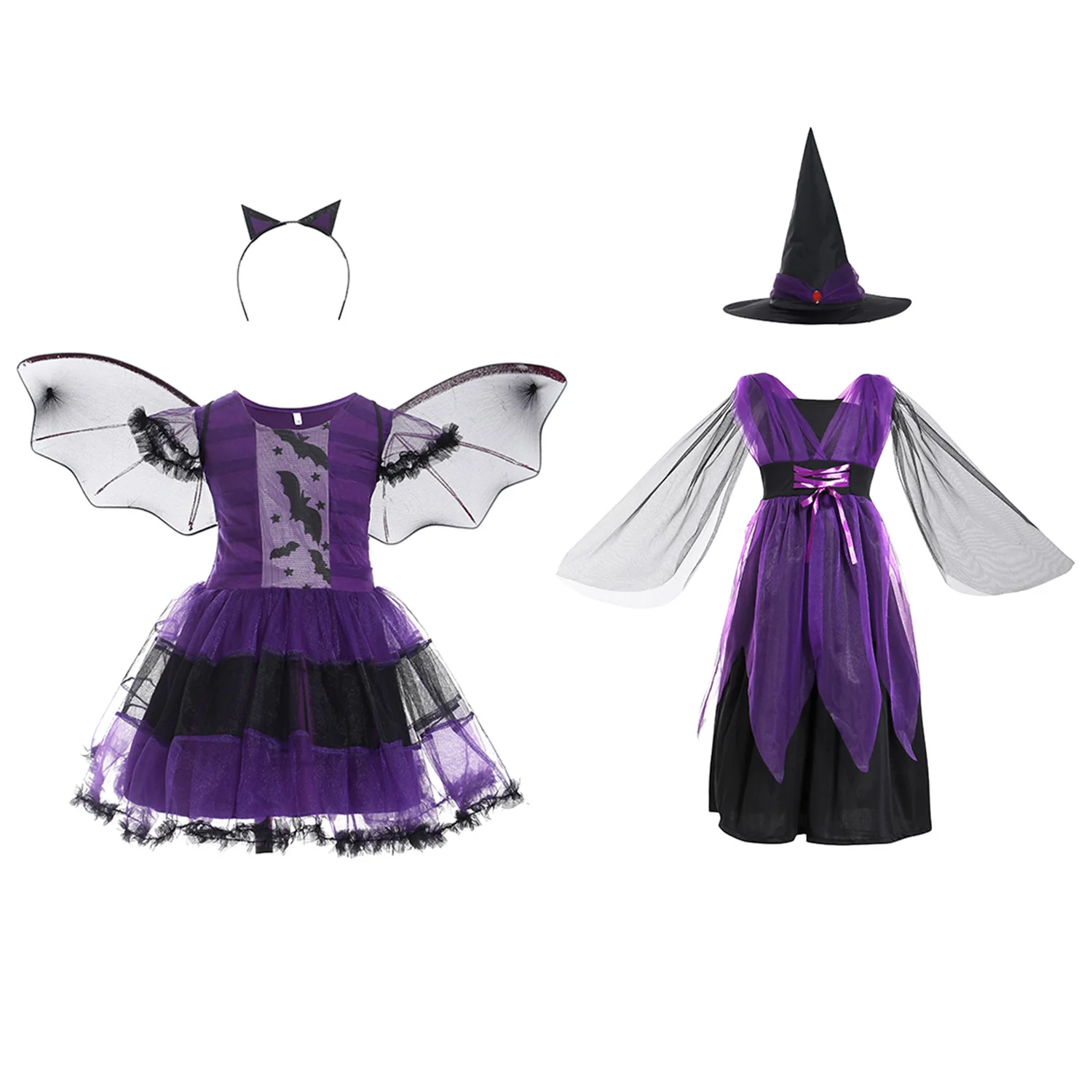 Kids Girls Halloween Cospla Dress Witch Bat Costume Outfit for Holiday Carnival Role Play Fancy Masquerade Party Supplies | Игрушки и