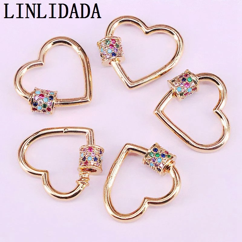 6 шт. карабин с фианитами золотого цвета в форме сердца|Ювелирная фурнитура и