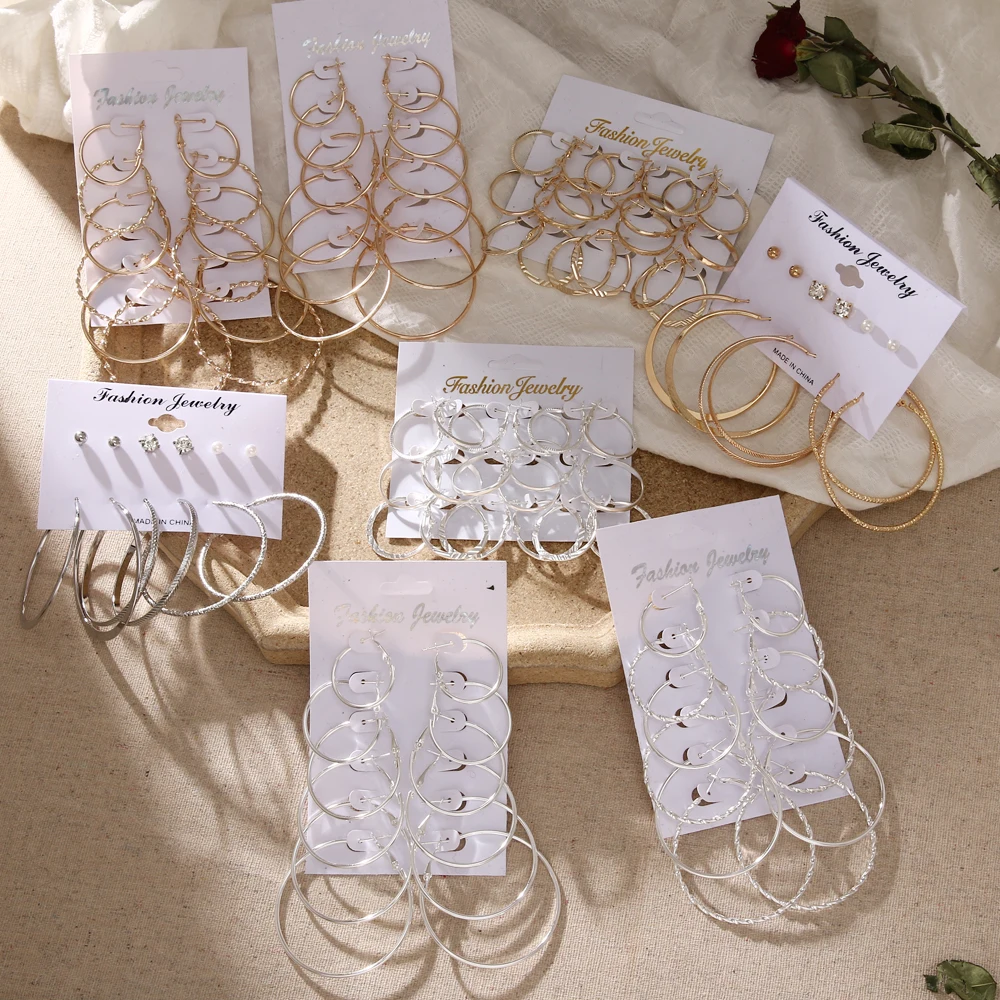 RscvonM серьги кольца набор большие круглые модные ювелирные изделия для женщин