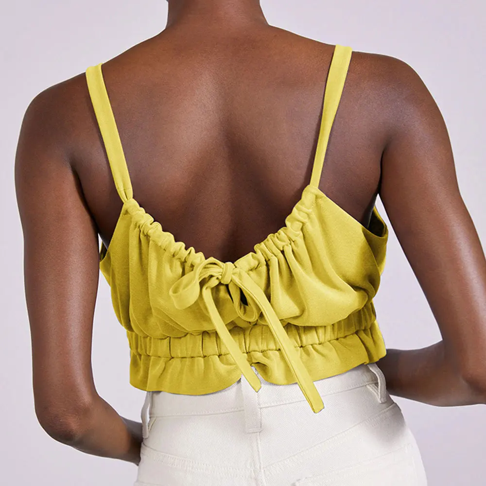 

Gentillove Women Y2K U-Neck Skinny Solid Pleated Lace Up Ruffles Summer Sexy Tank Top Elegant Sweet Beach Party Club Vest