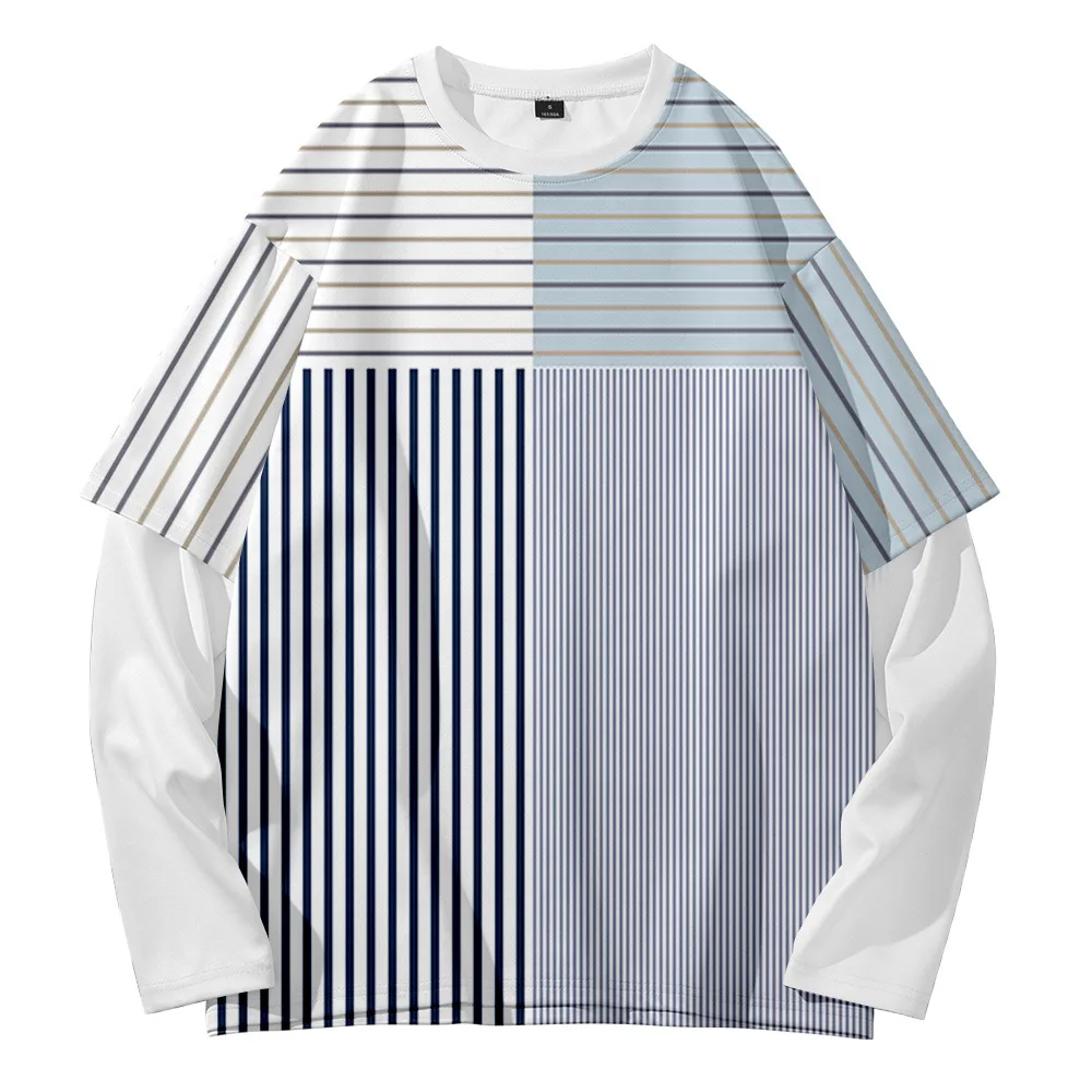 

Полосатый вышитый летний уличный популярный свитер из двух частей с круглым вырезом