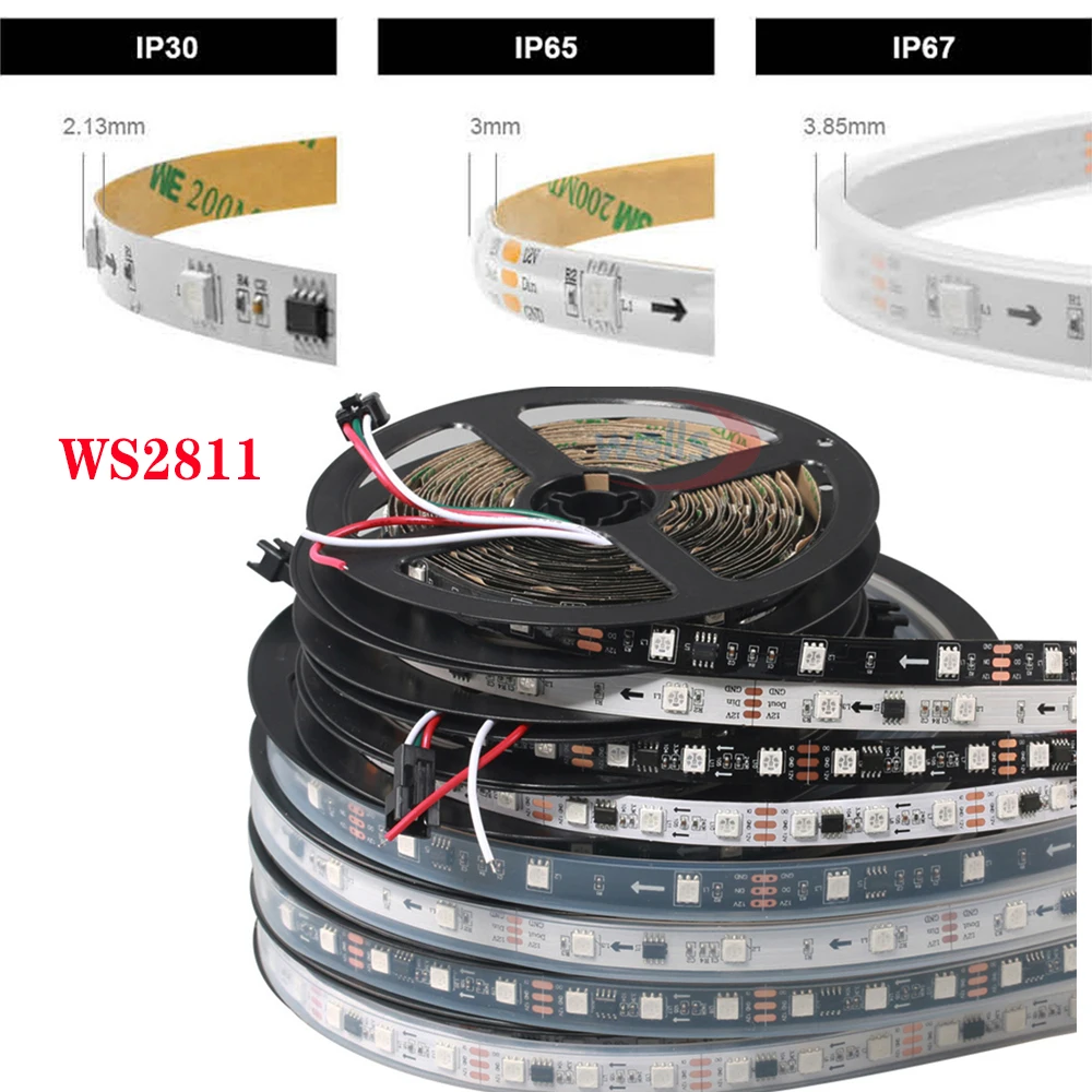 

5m WS2811 LED light strip 5050 30/48/60 leds/m, ws2811 ic 10/16/20 pcs/meter,DC12V RGB full color LED strip