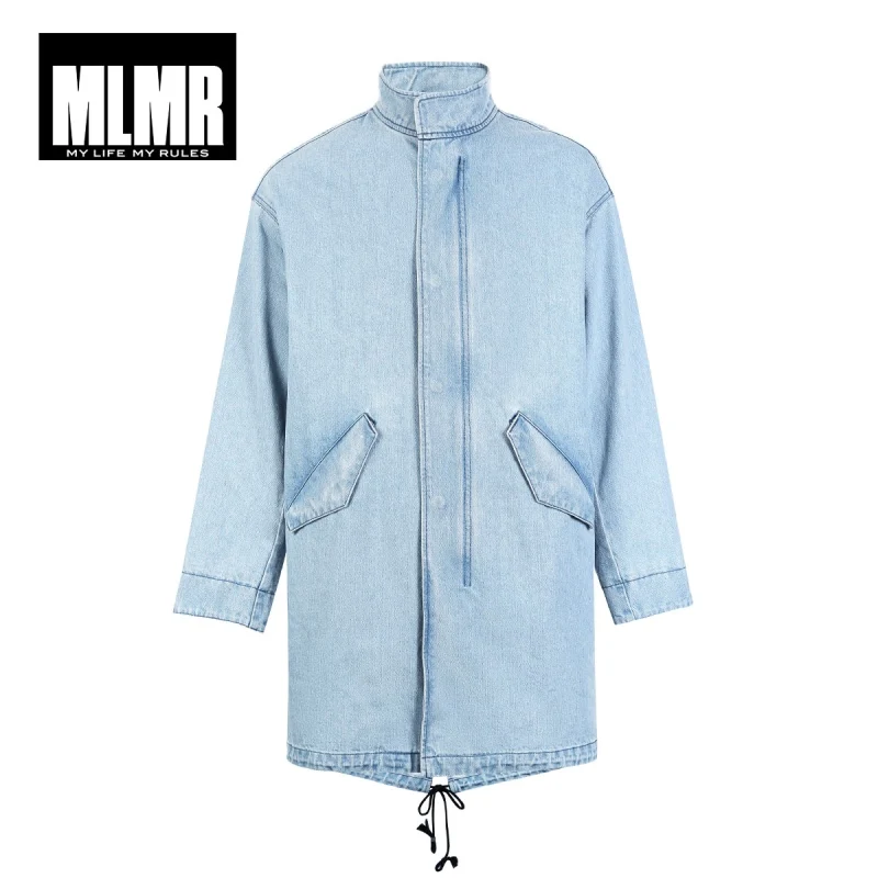 

JackJones Streetwear Men's Denim Windproof Stand-up Collar Mid-length Overcoat| 219157532