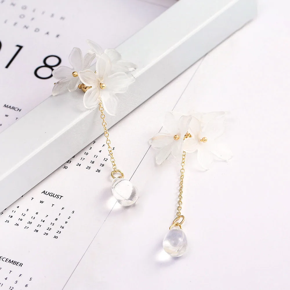 Висячие серьги капли Япония Корея Белый Элегантный маленький лепесток