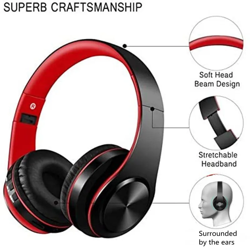 stereo wireless headset with mic foldable bluetooth headphone with 3 5mm audio jack hd microphone plug in card handfree earphone free global shipping