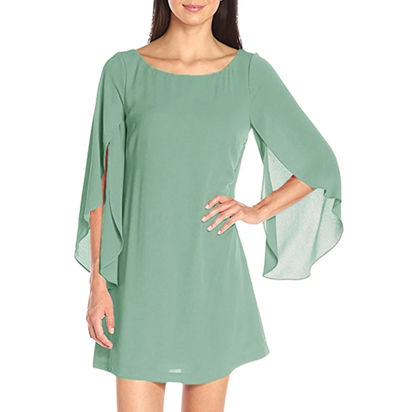 

Women Round Neck Petal Half Sleeve Chiffon Summer Mini Dress