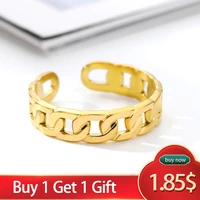 opening cuban chain rings for women men stainless steel ring geometric cuban curb link finger rings hip hop punk jewelry