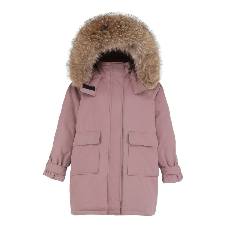 

Loose oversized women down coat big size women coat Zip large size winter coats with raccoon fur collar jacket Yr1