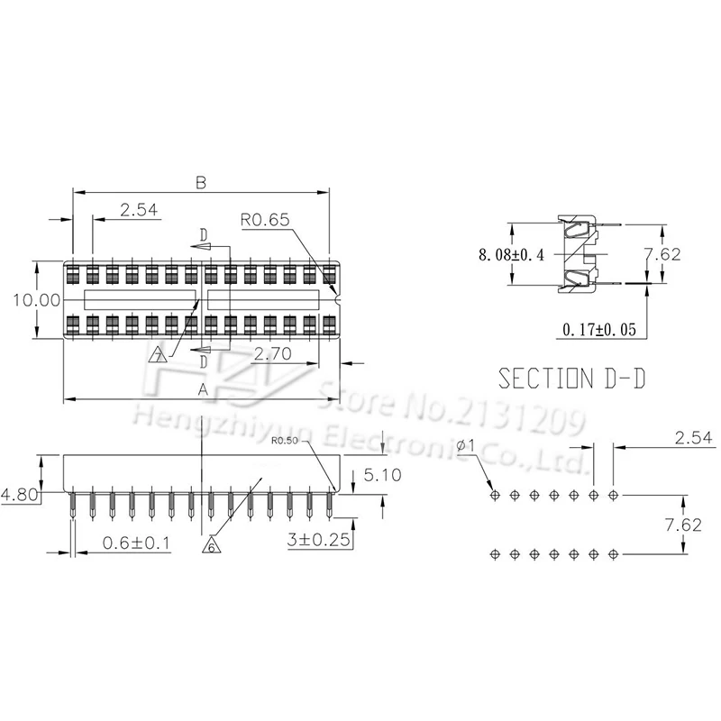IC розетки DIP8 DIP14 DIP16 DIP18 DIP20 DIP28 DIP40 булавки круглое отверстие 2,54 PCB разъем DIP разъем на возраст 6, 8, 14, 16, 18, 20, 28 32 40 pin-код - Цвет: Square Hole