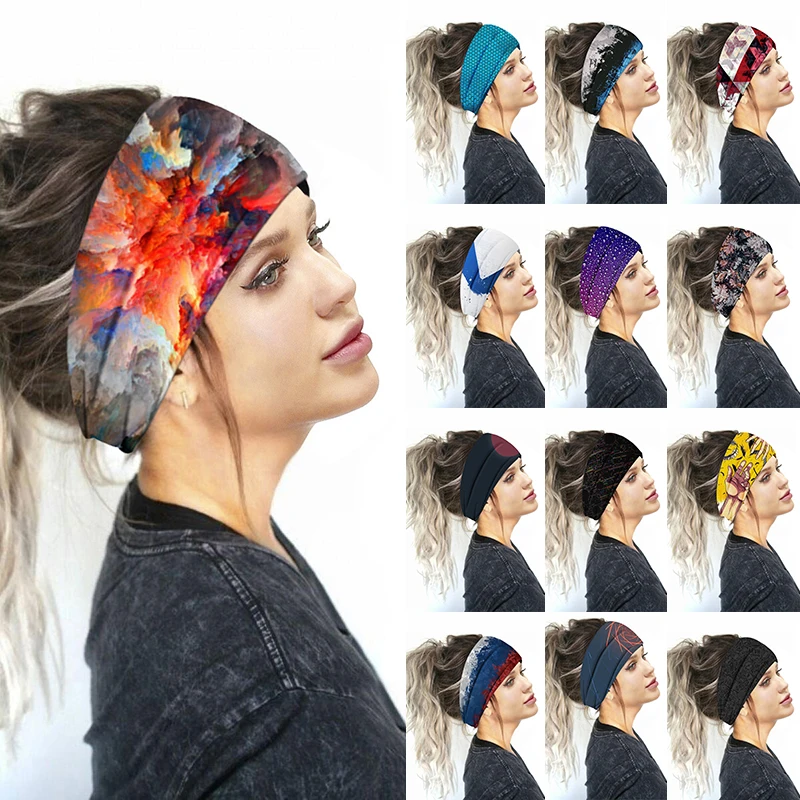

Printed Sports Wide Turban Headband Women Girls Hair Head Bands Wrap Accessories Scrunchy Hairband Sports Headdress 2020 New