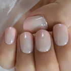 Ежедневные поддельные ногти, супер глянцевые мерцающие Гламурные розовые Омбре, французские ногти, натуральные короткие фотоэлементы, украшения