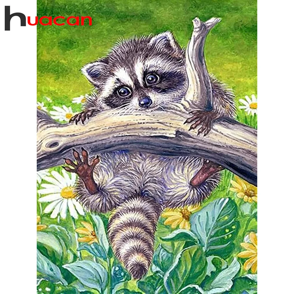 

Алмазная вышивка Huacan 5D набор енот алмазная живопись дерево животные мозаика Маргаритка Рукоделие украшение спальни