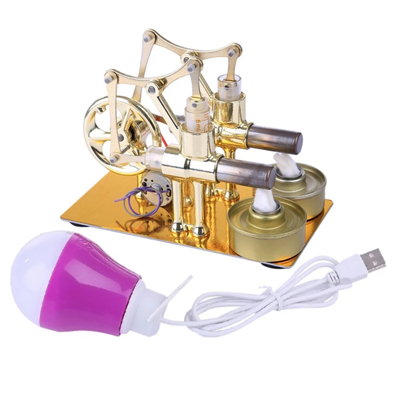 Металлический двухцилиндровый Двигатель Стирлинга лампа внешнего сгорания