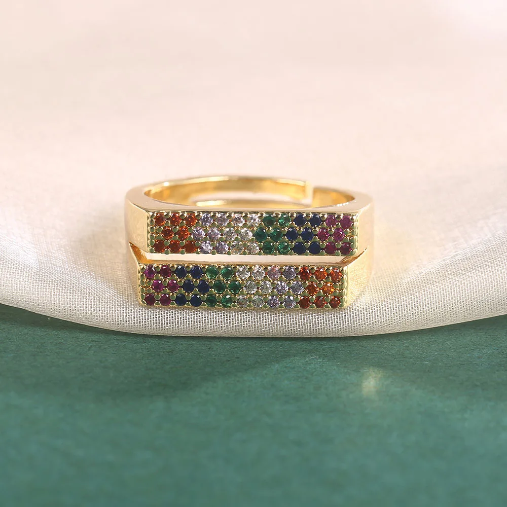 

Fashion Colorful Zircon Rainbow Wide Ring For Women Wedding Jewelry Female Luxury Strip Shape Crystal Rings Gift