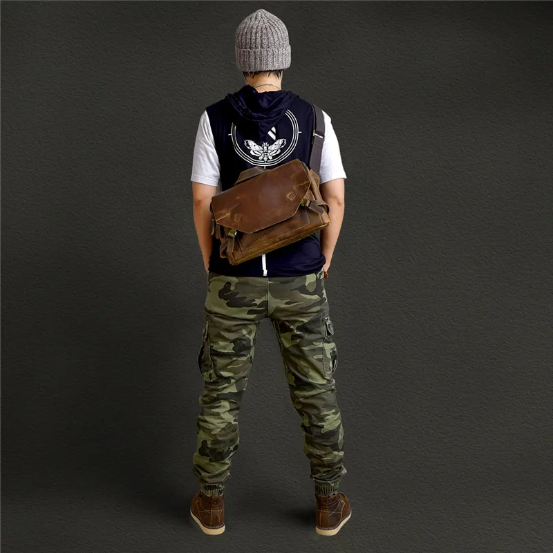 Retro fashion high quality Crazy Horse cowhide men's anti-theft messenger bag for daily outdoor work business portable briefcase