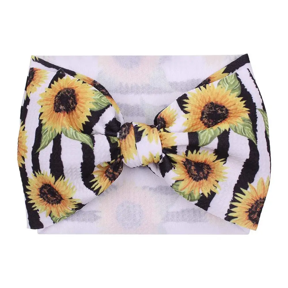 24 шт./лот новинка 7 дюймов широкий тюрбан с цветочным принтом и бантами Детская