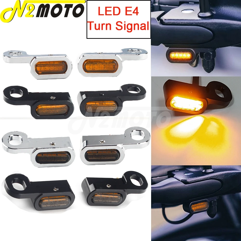

2X Mini E4 LED Handlebar Turn Signal Light for Harley Touring Softail Slim Street Bob Fat Bob CVO Street Electra Glide Road King