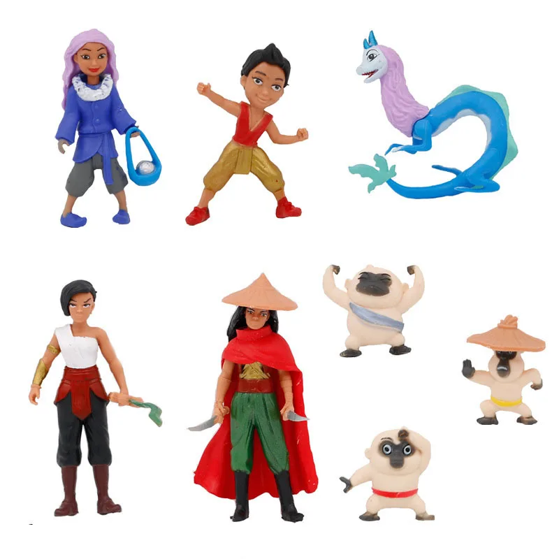

Экшн-фигурки из мультфильма Disney, Мультяшные персонажи из аниме «Raya And The Last Dragon», игрушки для детей, подарки, 8 шт.