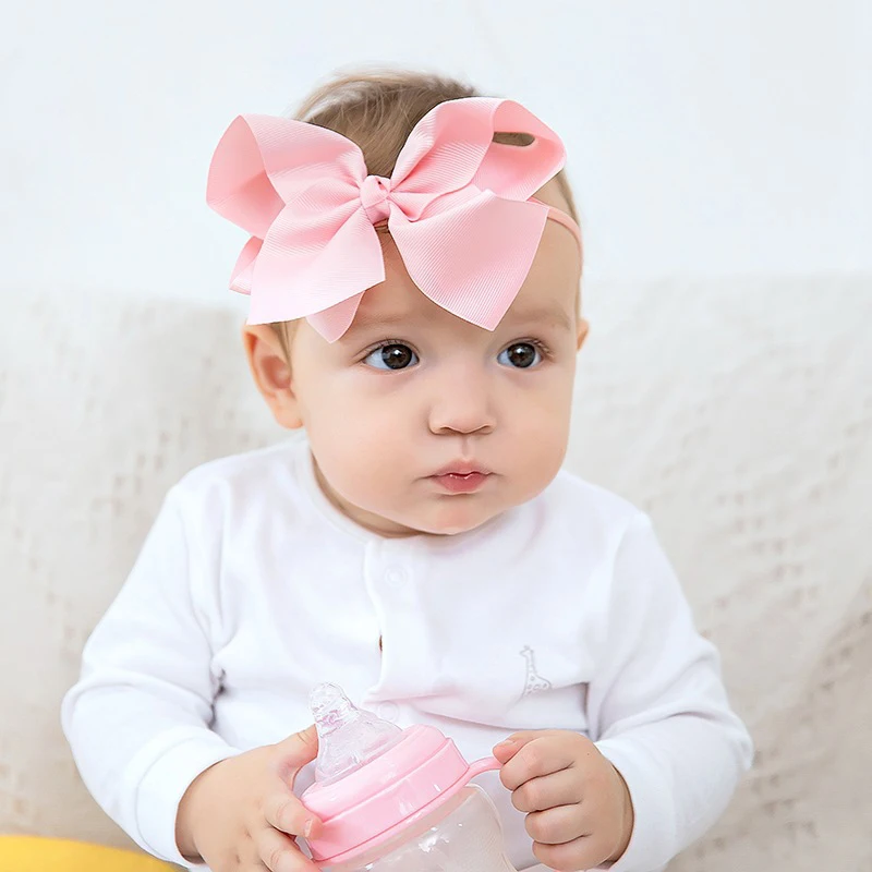 

Big Bows Baby Headband Ribbed Girls Thin Nylon Hairbands Solid Infant Traceless Headwrap Hair Accessories Newborn Photo Props