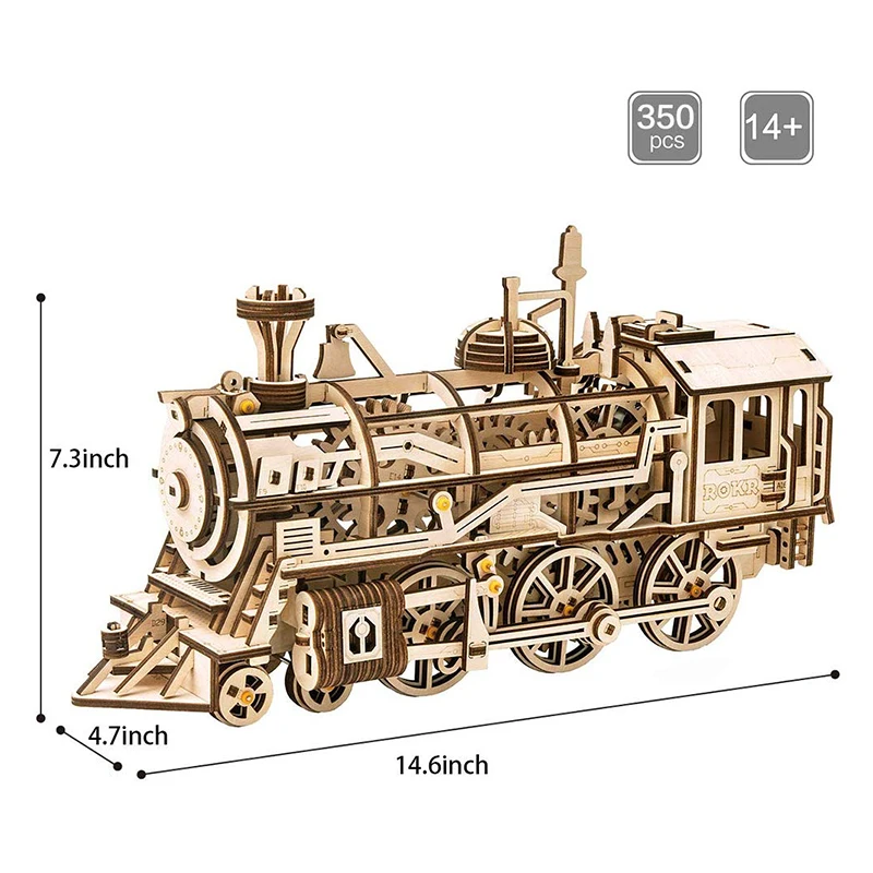 ROKR DIY 3D деревянная головоломка модель поезда Заводной механизм привод локомотив Сборная модель Строительный набор игрушки для детей и взрослых LK701