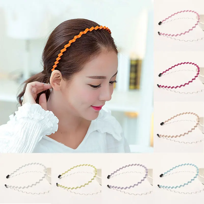

summer Hair Accessories Women Headband Metal Wavy Hairband Wave Shaped Headwear Thin Hair Hoop Non-slip Candy Color Head Hoop