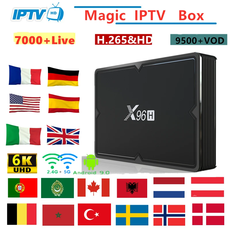 X96H Android Tv Box 9.0+ IPTV subscription M3U france Italy Arabic Belgium spain Sweden Nordic Portugal Canada USA Smart tv box