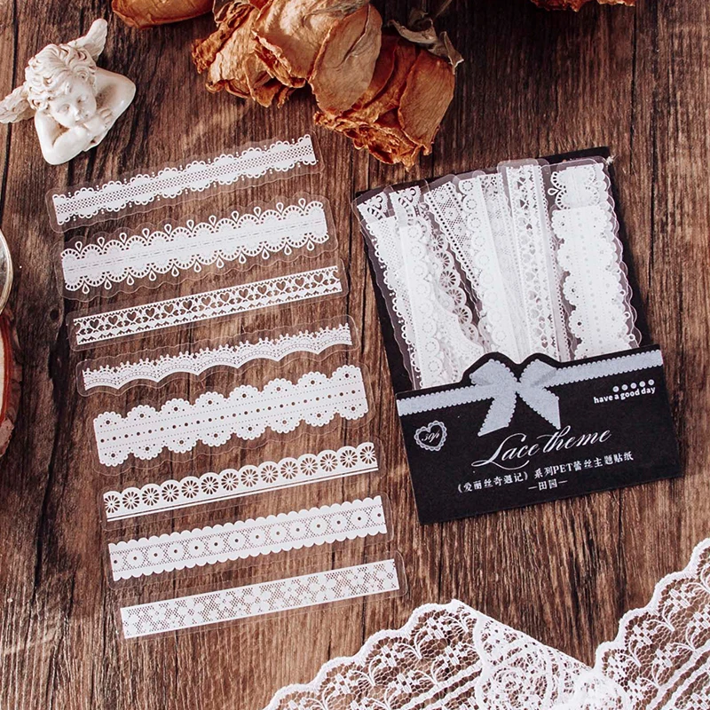 Yoofun 30pcs/pack Lace Stickers for Scrapbooking Decorative Snow Flowers Frame White Cardstock Gift Album Card Making DIY - купить по