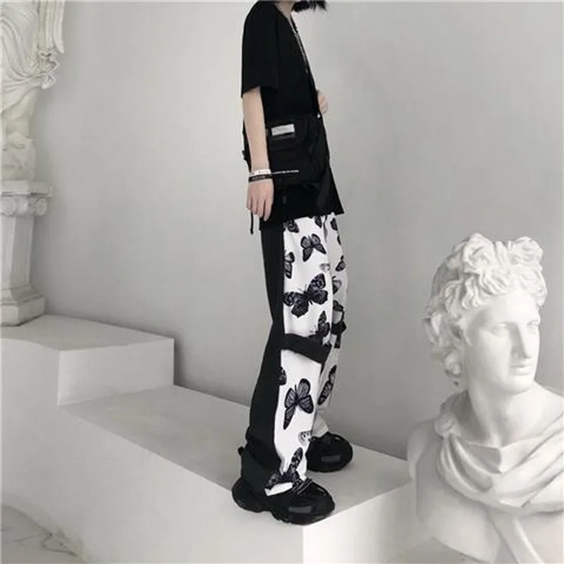 NiceMix бабочка printpan ts пара корейский модный темно хип хоп Лоскутные свободные штаны