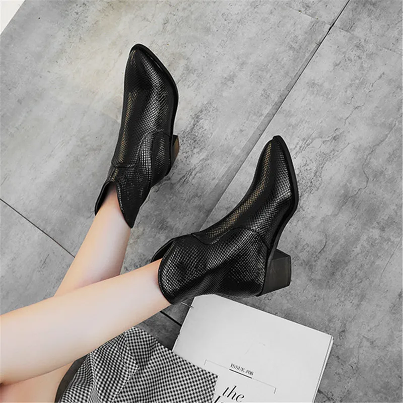 Ковбойские ботинки Сезон осень зима Повседневные ковбойские ботильоны Женские