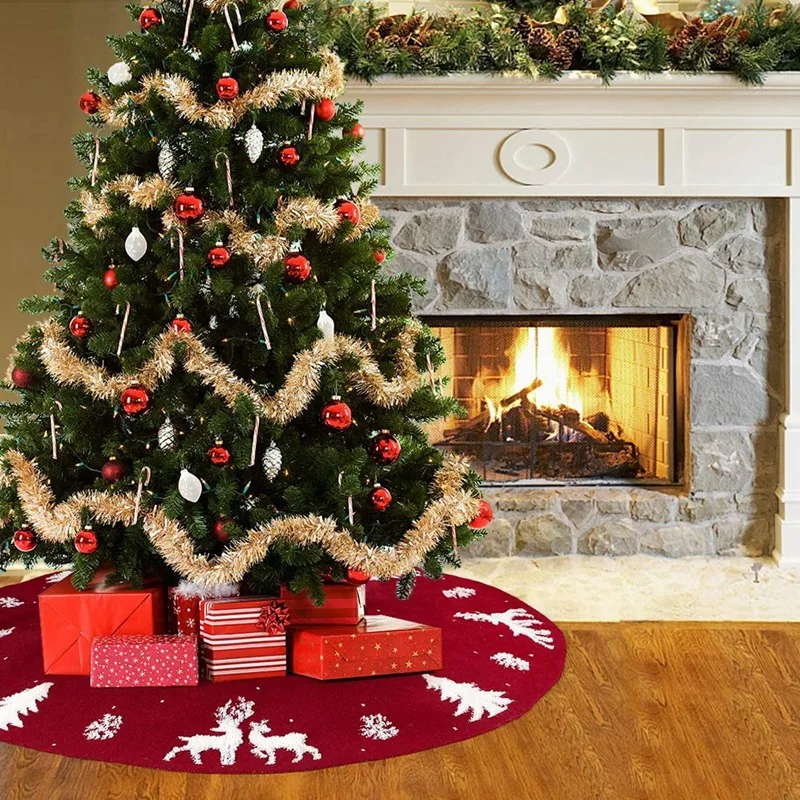 

36 Inches Knitted Christmas Tree Skirt,3D Elk Xmas Tree Base Cover Mat,Rustic Tree Skirt for Holiday Party Decorations