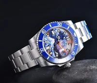 kanagawa surfing sterile mens automatic mechanical watch stainless steel strap blue ceramic ring hair c3 luminou
