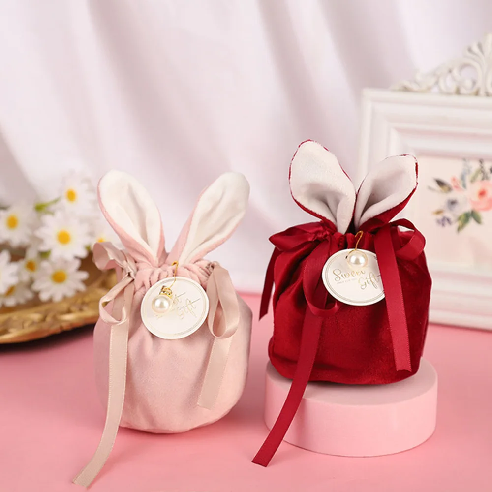 

New Cute Bunny Gift Packing Bags Velvet Valentine's Day Rabbit Chocolate Candy Bags Wedding Birthday Party Jewelry Organizer