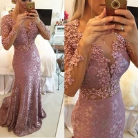 mermaid long sleeve evening formal gown vestido longo elegant lace appliques beaded special occasion mother of the bride dresses