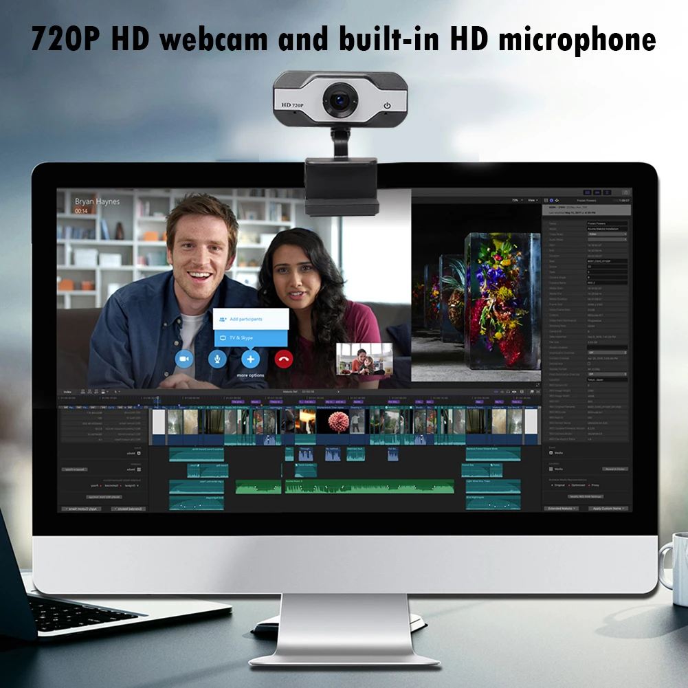 

360 Degree Widescreen Video 720P HD Webcam with Built-in Microphone Plug n Play Widescreen Video Work Home Accessories