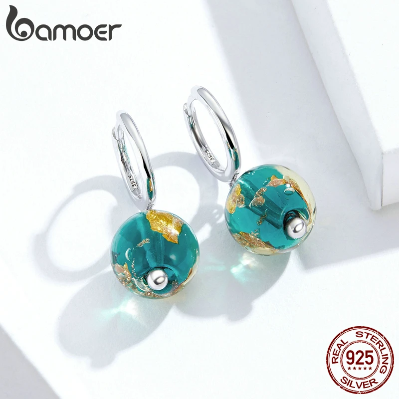 bamoer GXE817 925 Silver Fantastic Dream Retro Ball Round Drop Earrings Clear Glass Gift Jewelry Original Design Dangle | Украшения и