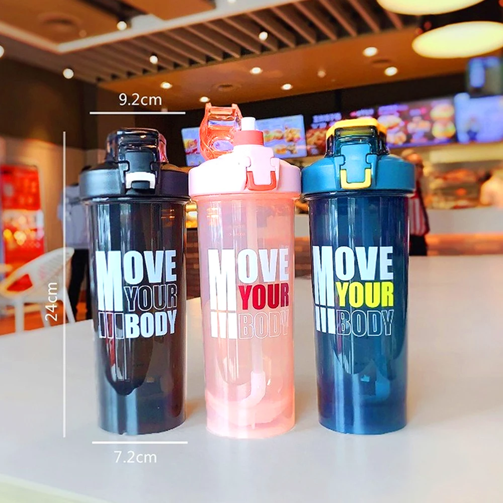 

800ML portable straw sports bottle outdoor fitness sports plastic shaker portable anti-fall thickened sports water cup