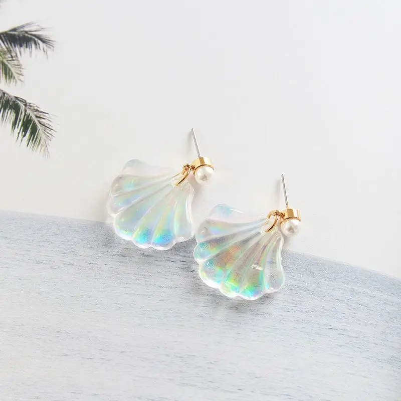

Resin Beach Rainbow Pearl Shell Dangle Drop Earrings For Women Fashion Jewelry