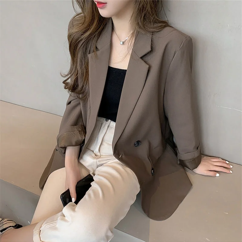 

Женский блейзер PEONFLY, Повседневная модная элегантная облегающая однотонная офисная верхняя одежда, шикарное Свободное пальто на осень
