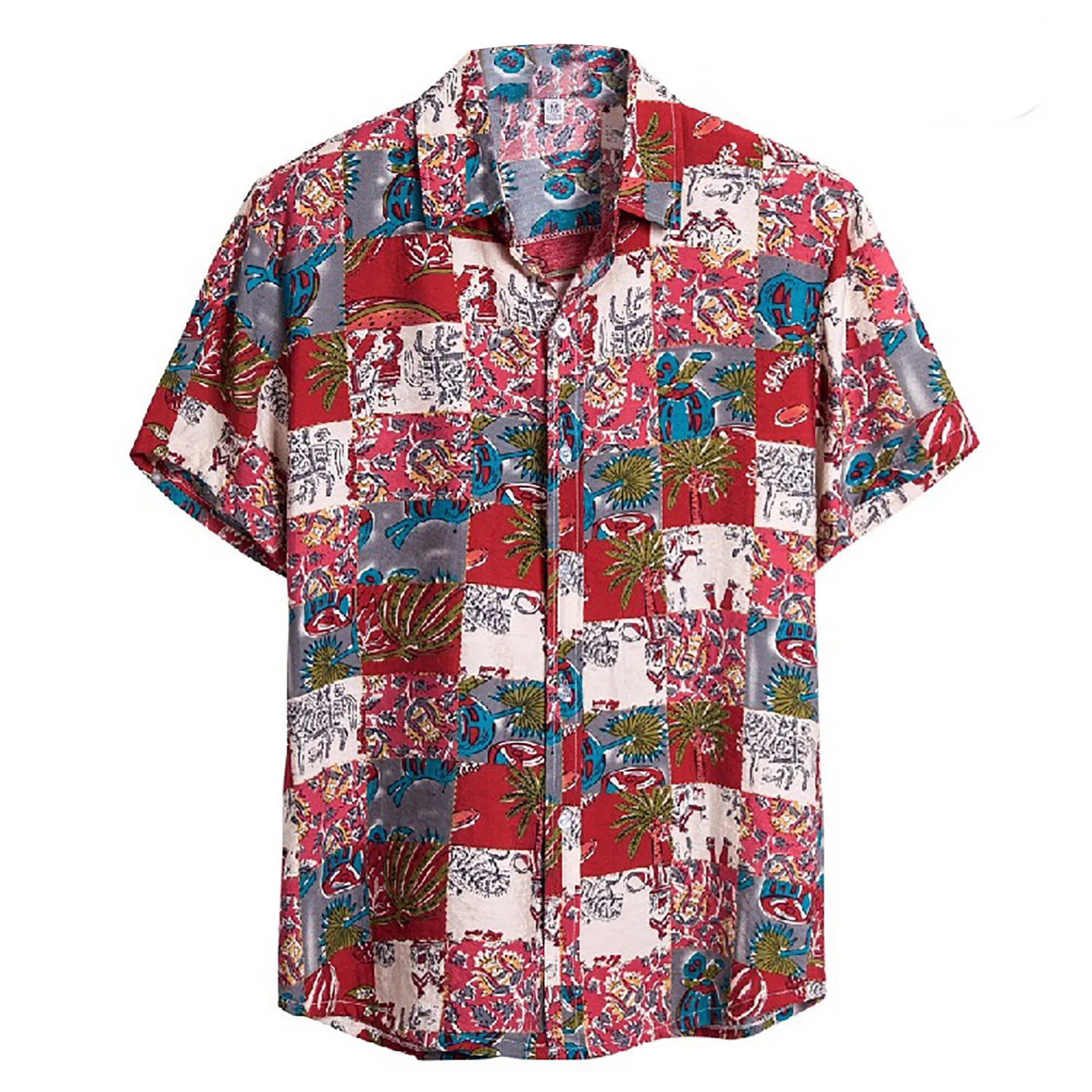 Рубашка мужская с коротким рукавом и воротником стойкой свободная повседневная