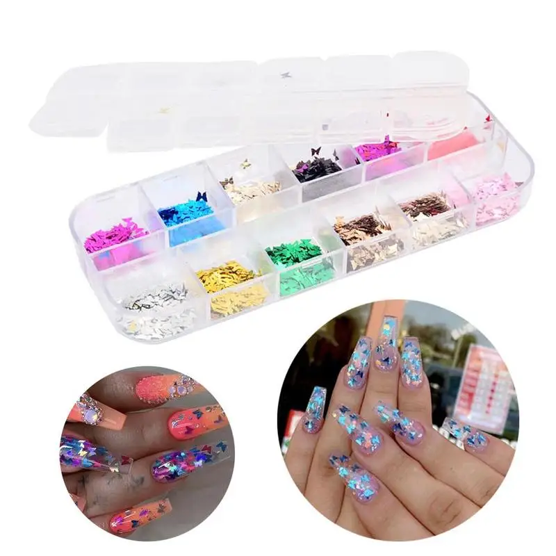 Украшения для дизайна ногтей 12 видов стилей в форме бабочки хлопья блестки 3d
