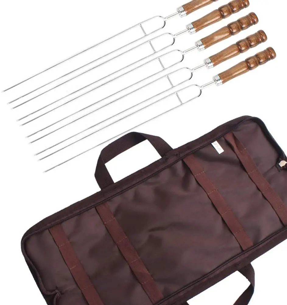 Новинка 5 шт. шампуры комплект для барбекю из нержавеющей стали с деревянной