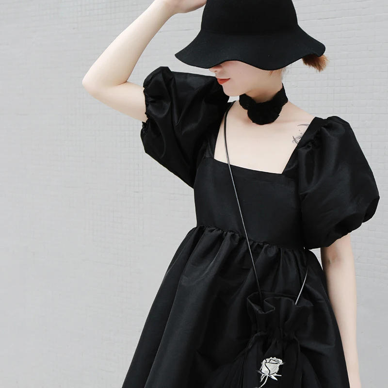 

Women Back Bandage Temperament Dress New Square Collar Short Sleeve Loose Fit Fashion Tide Spring Summer 2021 1t658