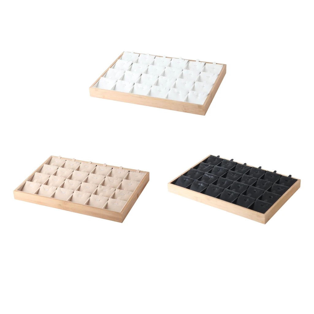 

Wood Jewelry Stand Storage Tray 24 Grids Pendant Necklace Holder Showcase