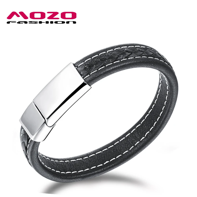 

Fashion Bangle Men Punk Jewelry Black Leather Rope Chain Bracelets Stainless Steel Magnet Buckle Bangles Man Accessories PS2071