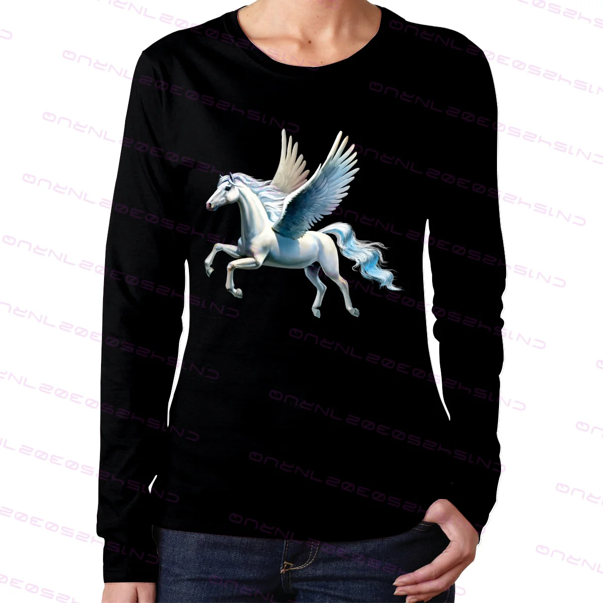 

Женская Цифровая футболка с длинным рукавом и круглым вырезом