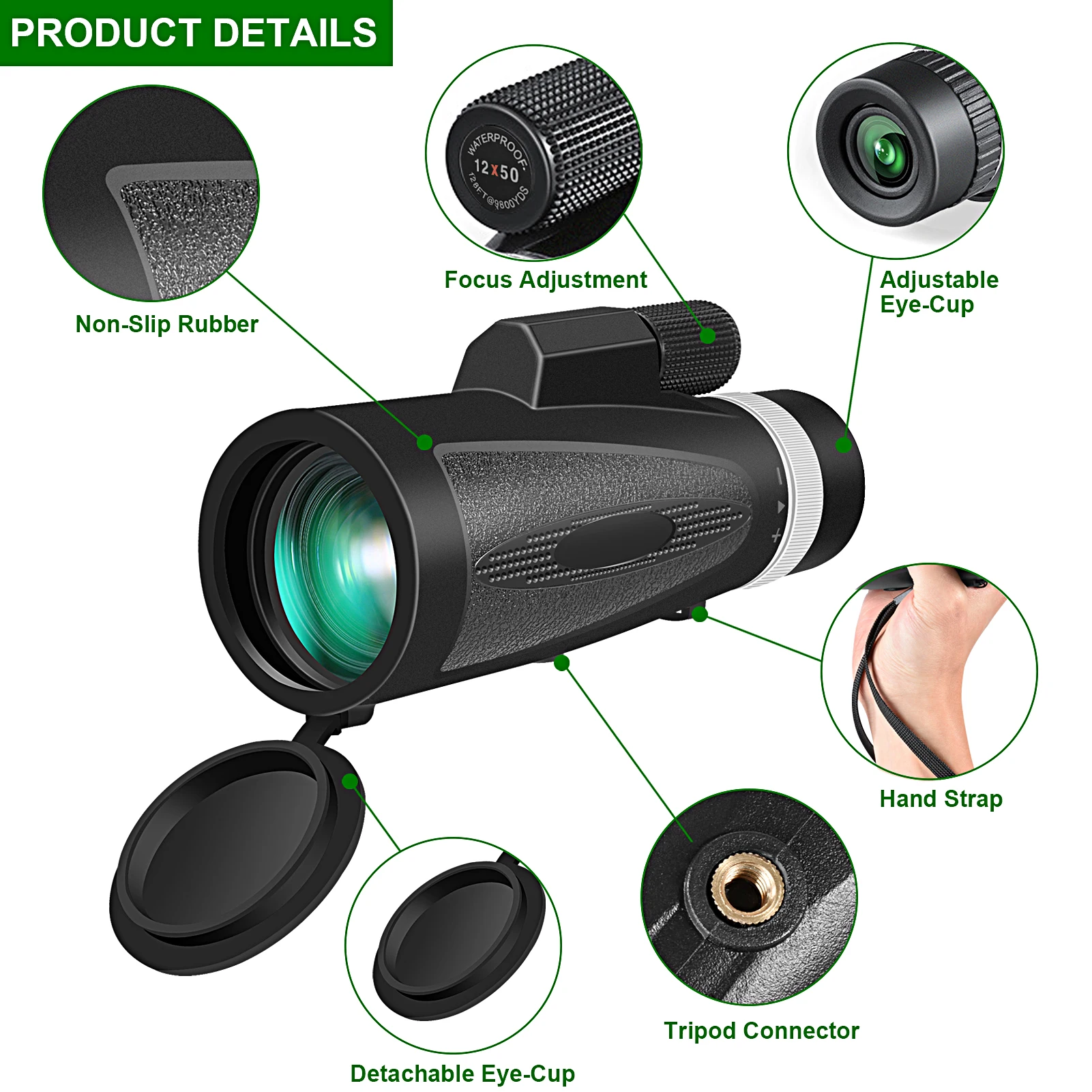 Monocular Dual Focus Optics Zoom Telescope 12X50 for Birds Watching Wildlife Hunting Camping BAK-4 Prism Dustproof Waterproof | Дом и сад