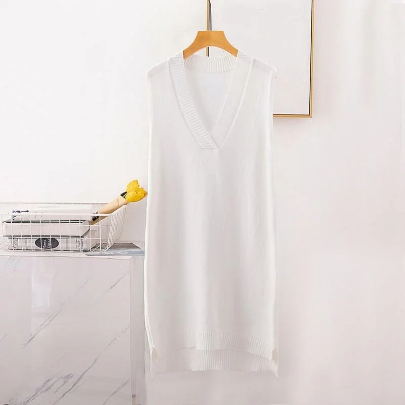 Осенне-зимнее вязаное платье-свитер без рукавов женское платье-жилет Женский