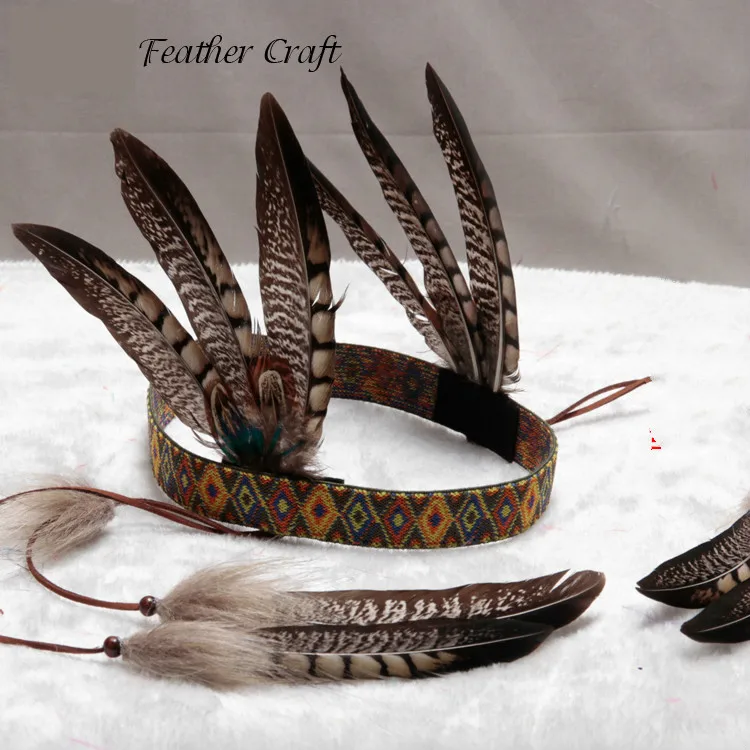 Indian Feather Headband Pheasant Hair Decorated African Emirates Hat Catwalk Show Performance Props Feather Headcraft Headdress