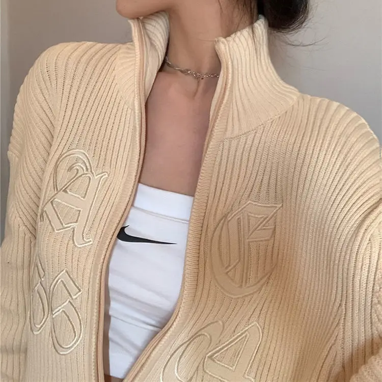 

Кардиган с длинным рукавом, винтажная вышивка, на молнии, уличная одежда в стиле Харадзюку, свитеры в Корейском стиле, уличная одежда с ворот...